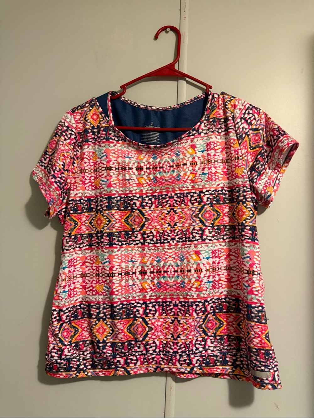 Cuddl Duds SofTech Core Top Womens L Pink Geometric Mesh Back Athletic Shirt